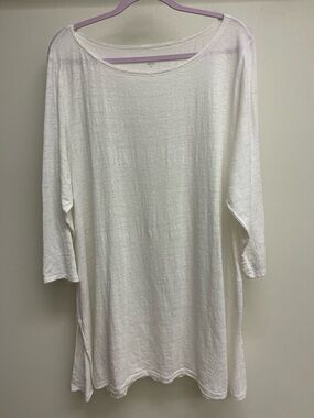 Eileen Fisher 100% Organic Linen Shift Dress  White Neutral Coastal Beach 2XL